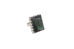 Rectangular Labradorite In Prong Setting (Adjustable)