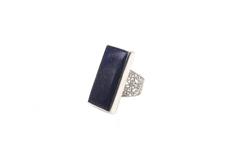 Rectangular Lapislazuli With Filigree Band (Semi-Adjustable)