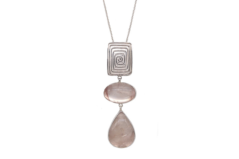 Rectangular Spiral With Double Rose Quartz