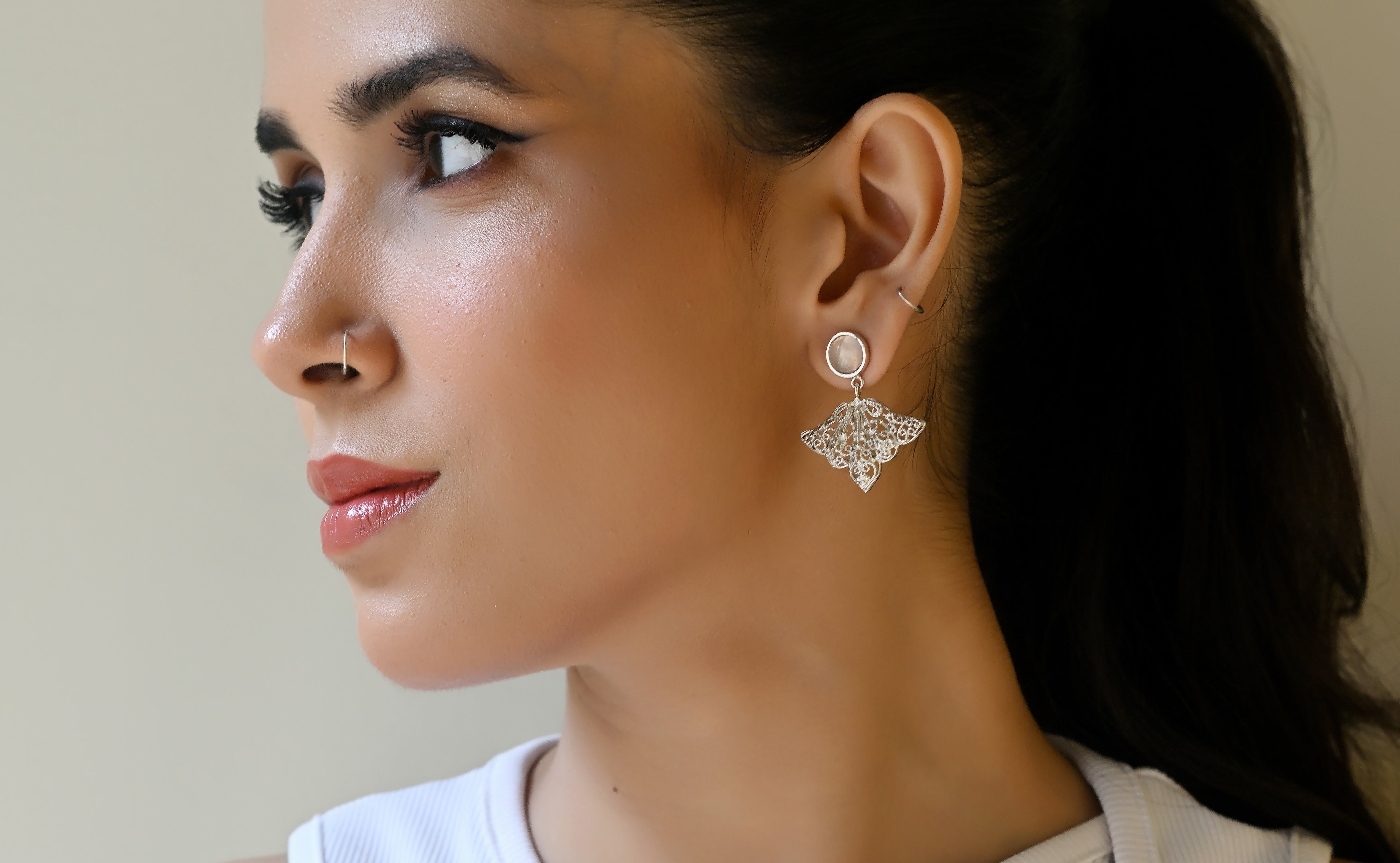 Rose Quartz With Hanging Filigree Lotus