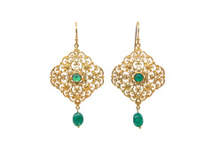 Royal Filigree Earrings With Green Agate Goldplated