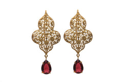 Royal Filigree Red Glass Drop Earrings