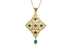 Royal Filigree Necklace With Green Agate Goldplated