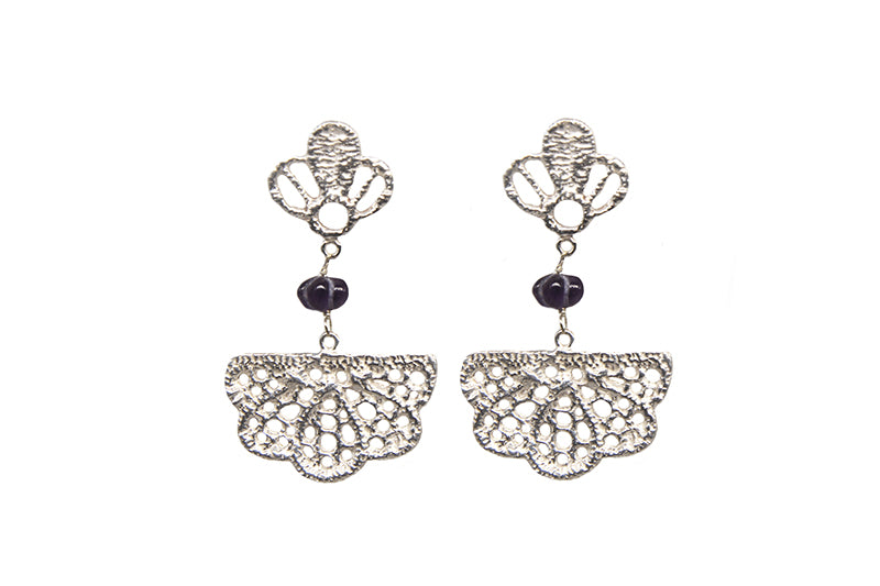 Scalloped Lace Drop Amethyst Earrings