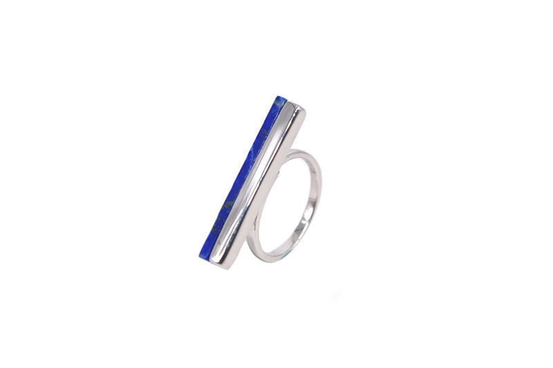 Silver Bar Ring With Lapislazuli (Adjustable)