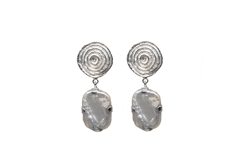 Spiral Earrings With Hanging Mother Of Pearl