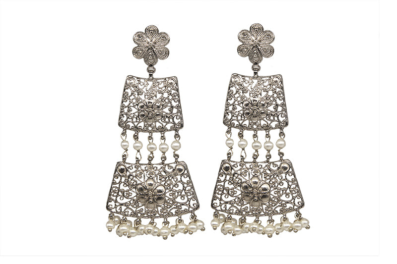 Three Tier Filigree Earrings  Plated