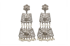 Three Tier Filigree Earrings  Plated