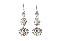 Three Tier Floral Lace Rose Quartz Earrings