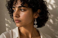 Three Tier Floral Lace Rose Quartz Earrings