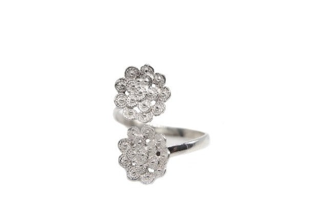 Two Flowers Filigree Ring (Semi Adjustable