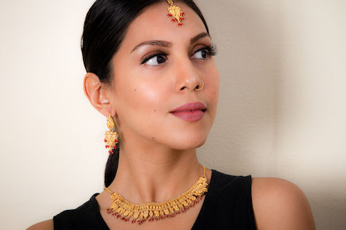 Yasmeen Double Layer Necklace With Coral Beads - Gold Plated