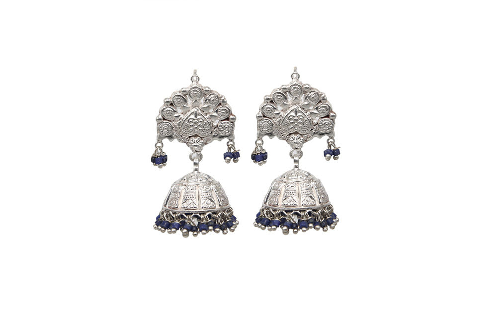 Yasmeen Jhumkas With Lapizlazuli Beads