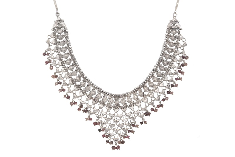 Yasmeen Silver Heavy Necklace With Pink Tourmaline