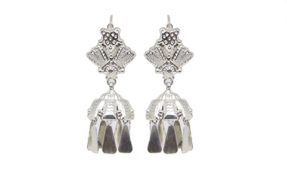 Yasmeen Silver Jhumka with Hanging Triangles