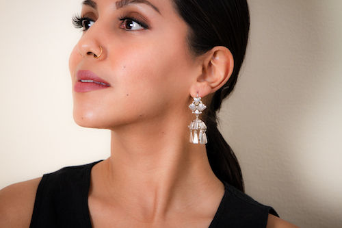 Yasmeen Silver Jhumka with Hanging Triangles