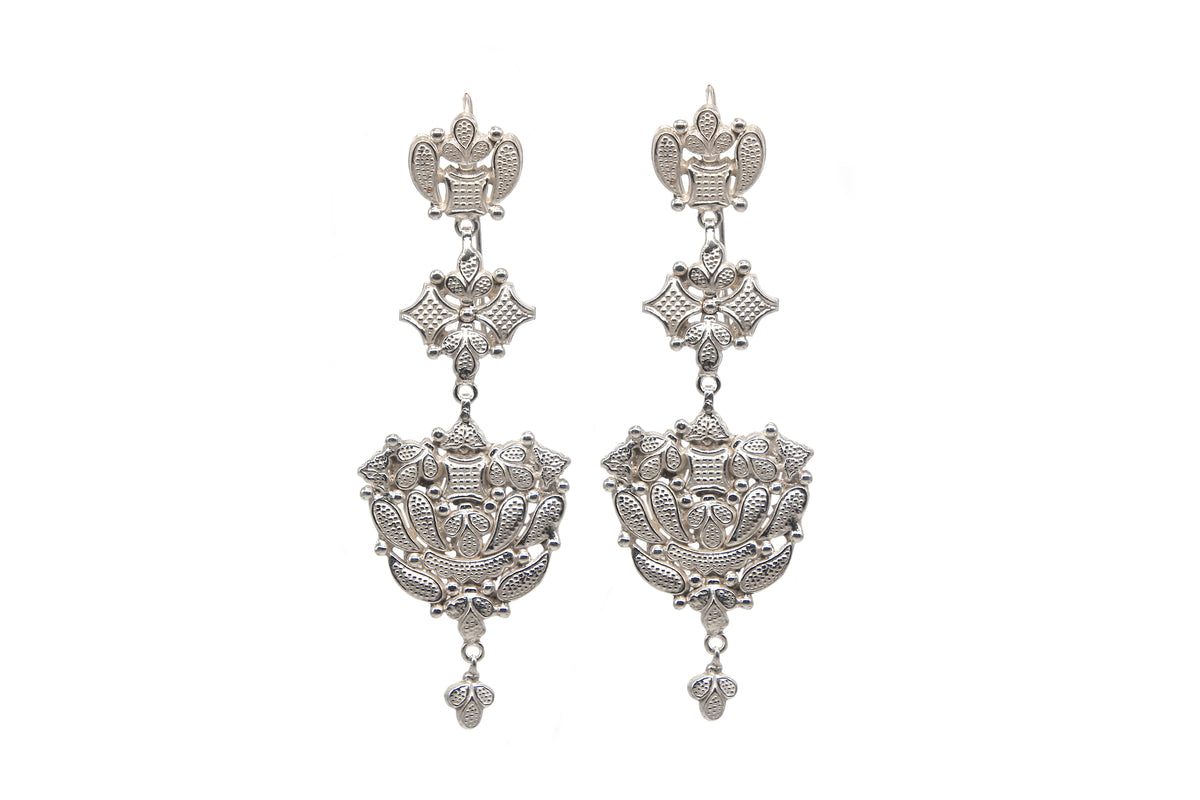 Yasmeen Three Tier Silver Earrings