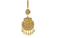 Yasmeen Tikka With Kundan Glass and Hanging Leaves-Gold Plated