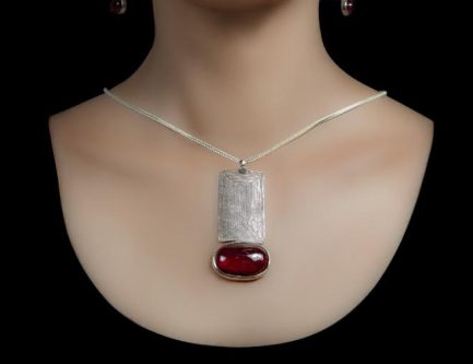 Rectangle Spiral and Red Stone Pendant