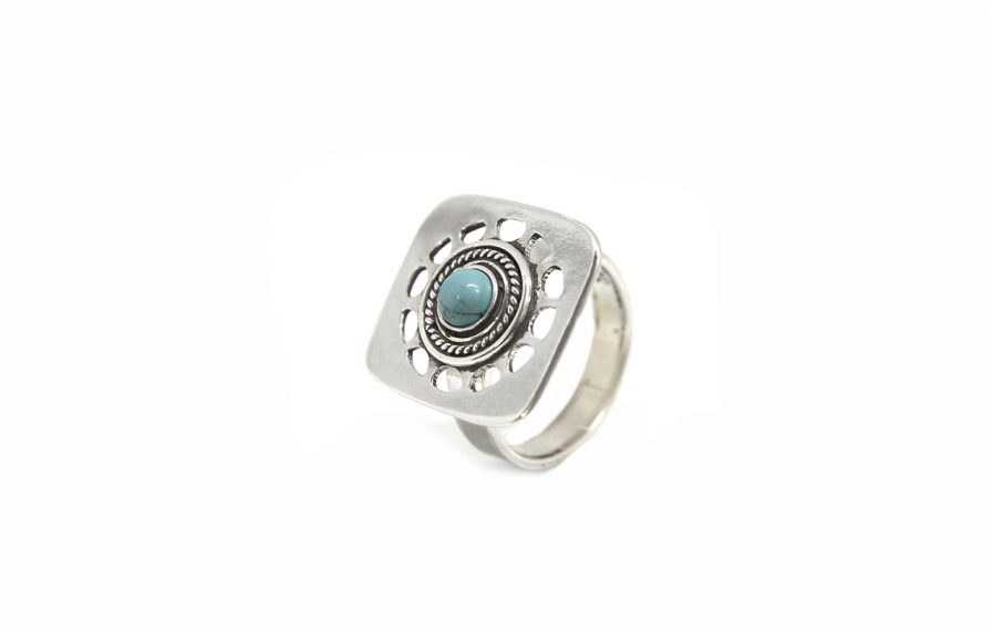 Square Cutout Ring With Turquoise