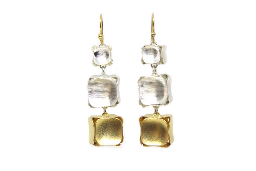 Gold and Silver Cubes Earrings