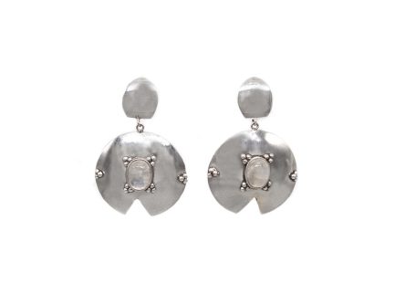 Round Moonstone with Granules Earrings