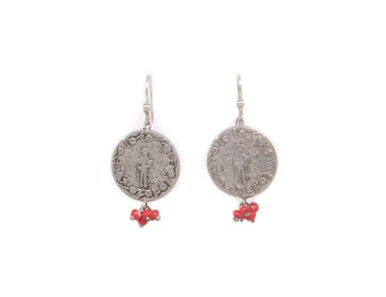 Single Coin Takhleeq Earrings (Red Glass Beads)