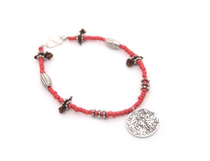 Single String Coin Bracelet With Red Beads