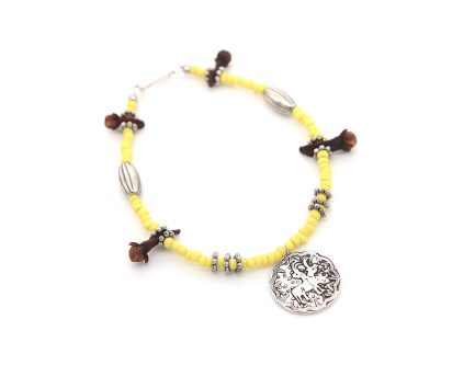 Single String Coin Bracelet With Yellow Beads