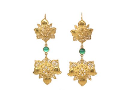 Filigree Lotuses With Agate Gold Plated